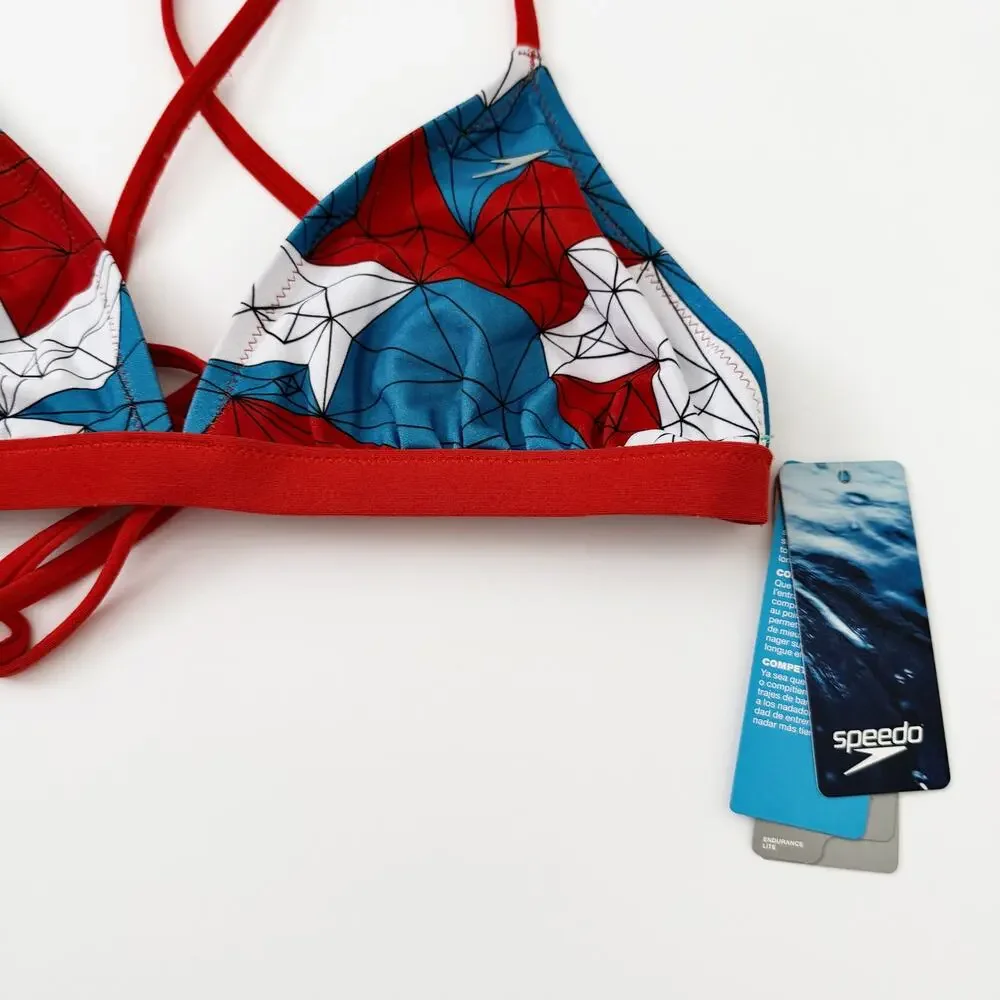 [Speedo] Blue Endurance Lite Tie Back Triangle Bikini Top Swimsuit NWT Sz Large